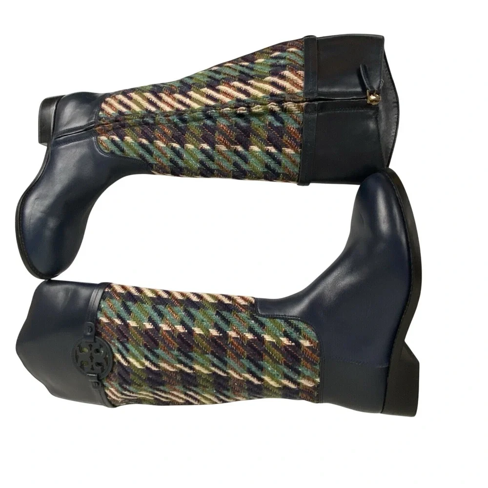 NWOB Tory Burch Miller Riding Boots Multicolor Tweed/Leather Size Women's 7M New
